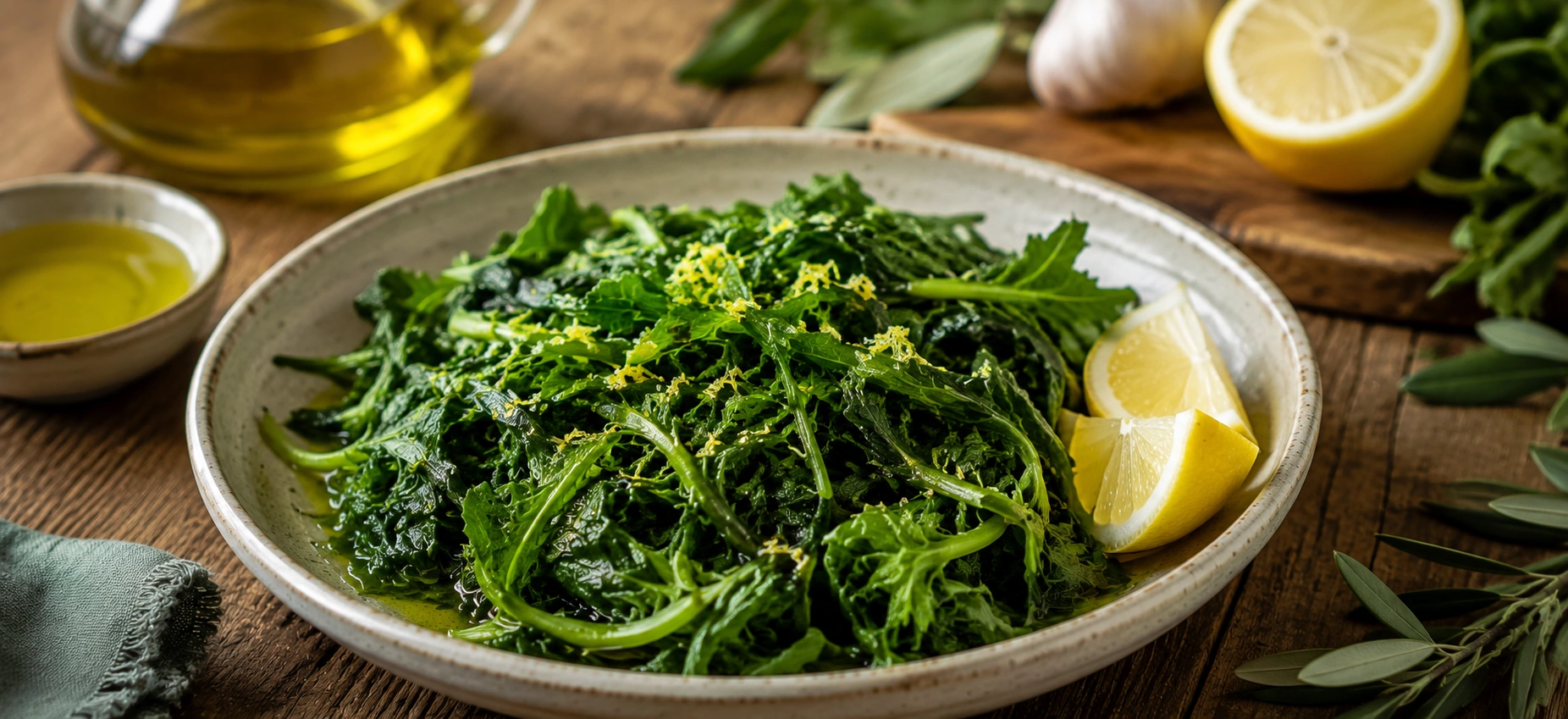 Wild greens with lemon and olive oil
