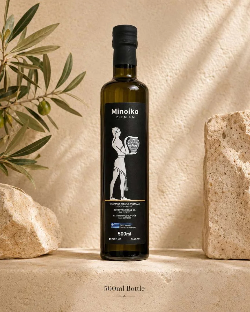 Minoiko Premium 500 ml glass bottle, front label