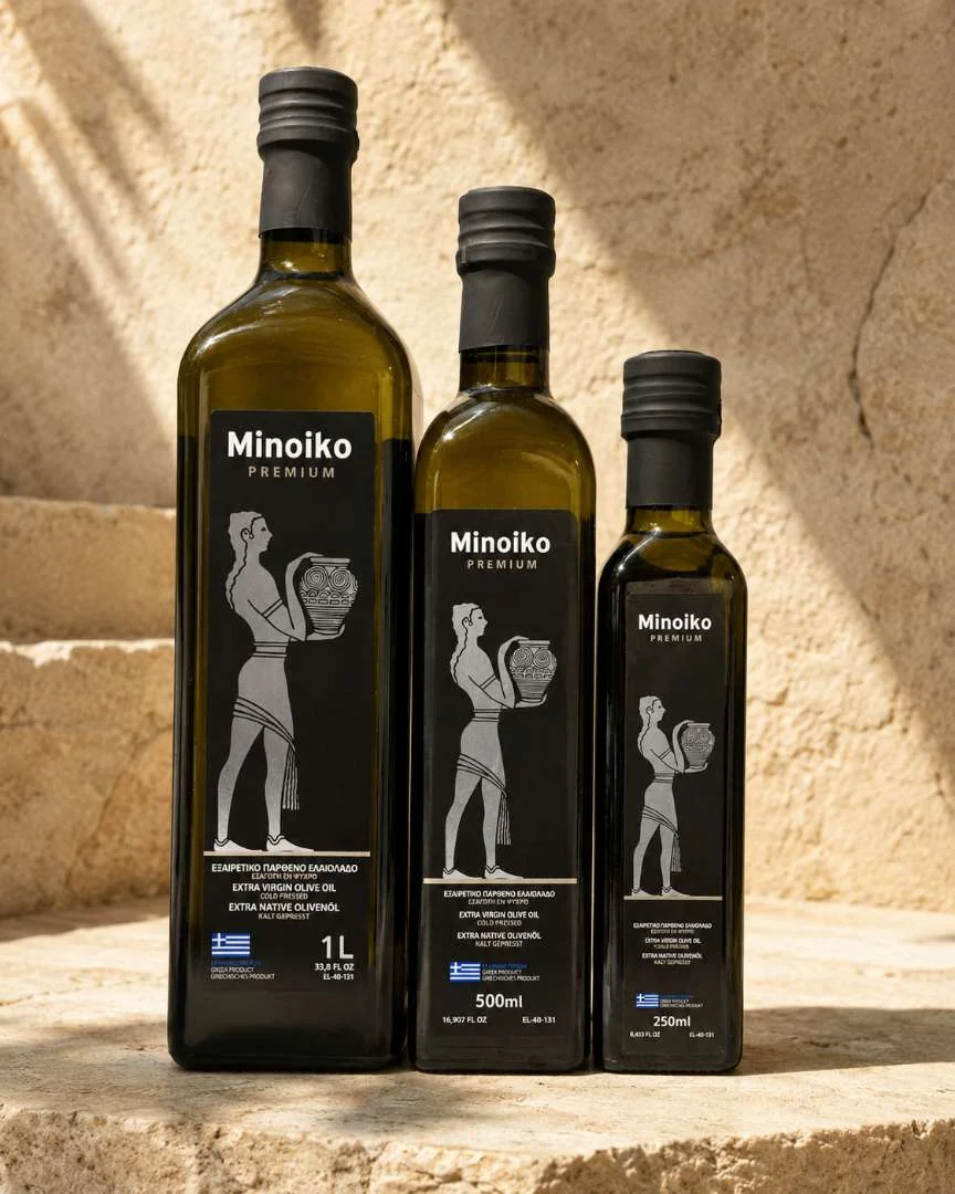 Minoiko Premium glass bottle range — 1 L, 500 ml and 250 ml